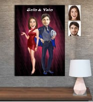 Kişiye Özel Karikatür Baskılı Ahşap Tablo Sevgili-10 30x40
