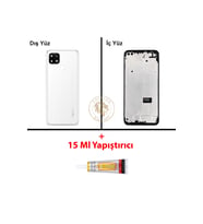 Oppo A15 Beyaz Uyumlu Orta Kasa + B7000 Yapıştırıcı Full Kasa Kapak Gövde Housing