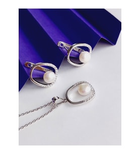 GÜMÜŞ BEYAZ İNCİ ASİMETRİK MODERN TASARIM KADIN SET KOLYE KÜPE SEVGİLİLER GÜNÜ HEDİYE