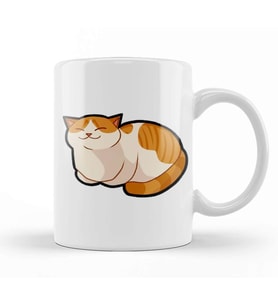 Cute Ginger Cat Orange & White Fat Tabby Kedi Kupa Bardak Porselen