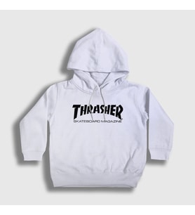 Presmono Unisex Çocuk Beyaz Logo V5 Thrasher Kapüşonlu Sweatshirt 279199tt (Beyaz)