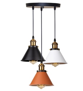 Rsylight Retro Dekoratif 3 Lü Bakır Siyah Beyaz Rustik Metal Sarkıt Avize 30 Cm