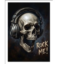 Kulaklıklı Kuru Kafa Rock Me Dekoratif Kanvas - Mdf Ahşap Tablo