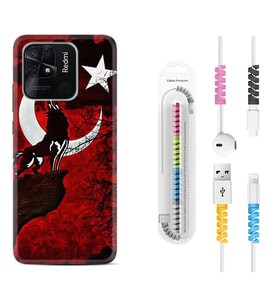 Xiaomi Redmi Note 7 8 9 Pro 10 2022 10 Pro 10S Kılıf Kablo Koruma Spiral Silikon Wolf and Moon 2 1381