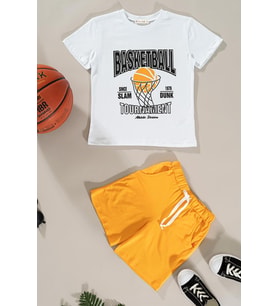 Basketball Baskılı Tshirt Şort Takım (Beyaz)