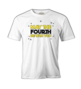May the Fourth Be With You with Stars Beyaz Erkek Tshirt