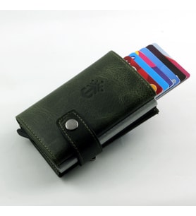 Ancora Leather Hakiki Deri Crazy Mekanizmalı Cüzdan Yeşil