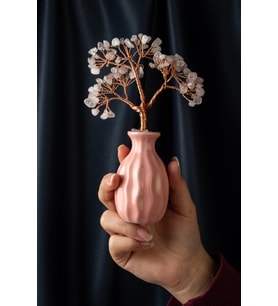 Pembe Kuvars Taşı El Yapımı 4x18cm Doğal Taş Dekoratif Hayat Ağacı