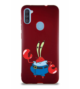 Samsung Galaxy A11 Soft Premier Kapak Bay Yengeç Tasarımlı Silikon Kılıf - Mürdüm (Şeffaf)