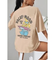 Vacay Mood Baskılı Tasarım Tshirt (Bej)
