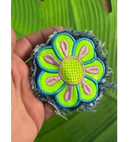 8X8 CM DERİ KOT NEON YEŞİL ÇİÇEK ARMA YAMA DİKİŞ HOBİ AKSESUARI