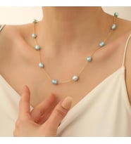 925 Ayar Gümüş Barock Fresh Blue Tatlısu İncisi Kolye-8mm (Gold)