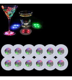 Renkli LED Işıklı Bardak Altlığı - Dekoratif 12 Adet Pilli