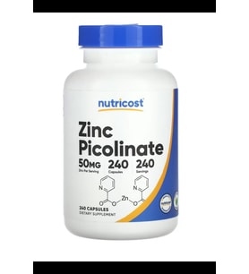Nutricost Zinc Picolinate 50mg (240 Vegetarian Capsules) - Gluten Free & Non-GMO.TR YETKİLİ SATICISI.3739 (Renksiz)