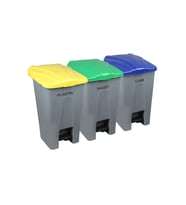Geniş Kapasiteli Plastik Köşeli Pedallı Çöp Kovası, Tekerlekli, 70 Lt, Gri ve Sarı