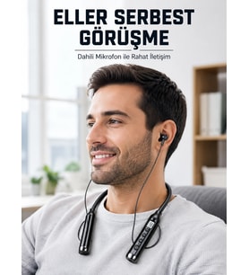 Mey İthalat® 600 Saat Kullanım Süreli Boyun Tipi Bluetooth Kulaklık Mikrofonlu Dijital Göstergeli Kablosuz Kulak İçi Kulaklık