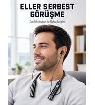 Mey İthalat® 600 Saat Kullanım Süreli Boyun Tipi Bluetooth Kulaklık Mikrofonlu Dijital Göstergeli Kablosuz Kulak İçi Kulaklık