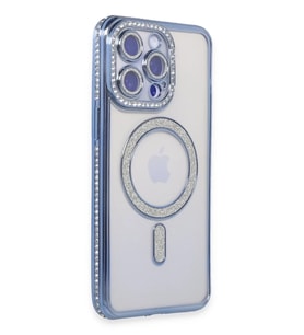 Mey İthalat® iPhone 14 Pro Kılıf Joke Simli Magneticsafe Kılıf - Mavi