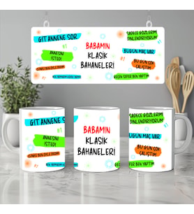 Klasik Baba Cümleleri Kupa Bardak, Komik ve Esprili Baba Hediyesi, 330ml, Beyaz (Doğal Beyaz)