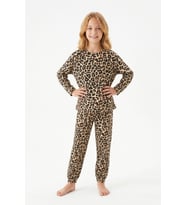 Kız Çocuk %100 Pamuk ve Rotasyon Desenli Pijama Takımı 3-8 Yaş 12743IS MODANINO