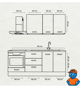 215 cm Mutfak Dolabı  MDF Kapak Tezgah Dahil YRKN215 102 (Mürdüm)