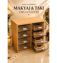 8 Çekmeceli Çok Amaçlı Ahşap Takı ve Makyaj Organizeri