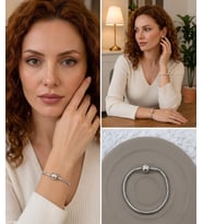 Premium Gümüş Renk Parlak ve Modern Taş Detaylı Charm Uyumlu 316L Çelik Bileklik (~18cm)
