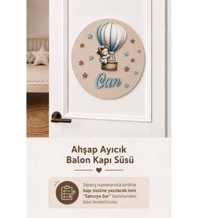 Ahşap Çocuğun İsmine Özel Balonlu Kapı Süsü - Bebek Hastane Kapısı ve Bebek Odası için Kapı Süsü