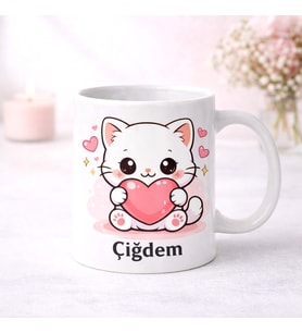 Kişiye Özel Sevimli Kedicik kupa bardak (Beyaz)