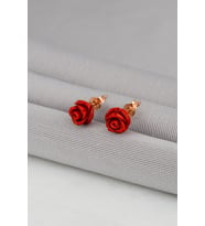 Gümüş Rose Kaplama Kırmızı Gül Küpe