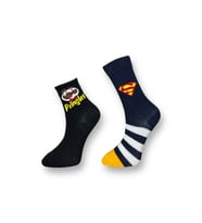2'li Unısex Pringles ve Superman Tasarımlı Esnek Nem Alabilen Pamuklu Spor Soket Çoraplar (Çok Renkli)
