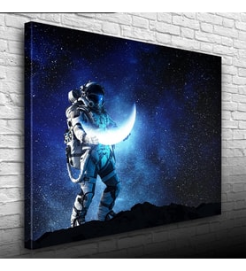 Ay Taşıyan Astronot Soyut Kanvas Tablo 50 x 70