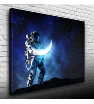Ay Taşıyan Astronot Soyut Kanvas Tablo 50 x 70