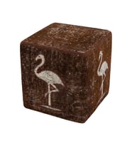 EL DOKUMA KAHVE RENGİ İÇİNDE BEYEZ FLAMİNGO PUF 35X40 CM