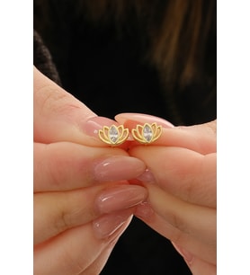 Gümüş altın yaldızlı markiz kesim zirkon taşlı lotus küpe SGTL12833GOLD