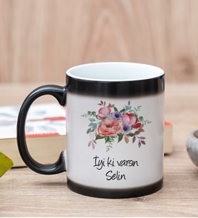Kişiye Özel Çiçek Buketi İsimli Sihirli Kupa Bardak