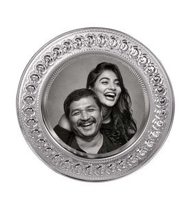 Gül Desenli Gümüş Metal Tabak - 25cm-istenilen baskıyla