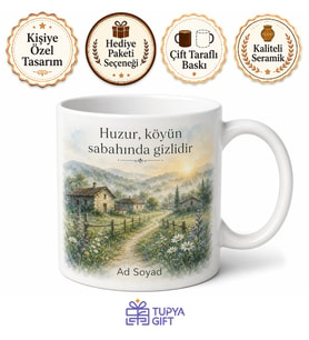 Köyde Sabah Serinliği Temalı Kupa Bardak Hediye Özel Tasarım Porselen Mug