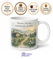 Köyde Sabah Serinliği Temalı Kupa Bardak Hediye Özel Tasarım Porselen Mug