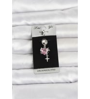 316L Cerrahi Çelik Pembe Zirkon Taşlı Model Göbek Piercing 5886 - HPSBYI8630-1099