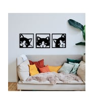 3'lü Kedi Tablo Duvar Dekorasyon Lazer Kesim Her Biri 25x24 Cm (Siyah)