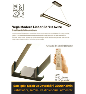 Vega Silver Lineer LED Sarkıt Avize – Kumandalı Dim Edilebilir – Aşağı Işık
