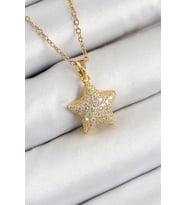 Çelik Zirkon Taşlı Yıldız Model Gold Renk Kadın Kolye