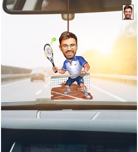 Kişiye Özel Karikatürlü Tenis Oyuncusu Ahşap Araba Dikiz Ayna Süsü