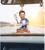 Kişiye Özel Karikatürlü Tenis Oyuncusu Ahşap Araba Dikiz Ayna Süsü