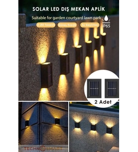 TechnoSmart 2Adet Modern Solar Çift Taraflı Aplik Güneş Enerjili Aydınlatma Dekorasyon Duvar Lamba