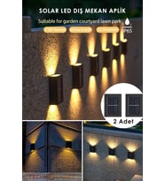 TechnoSmart 2Adet Modern Solar Çift Taraflı Aplik Güneş Enerjili Aydınlatma Dekorasyon Duvar Lamba