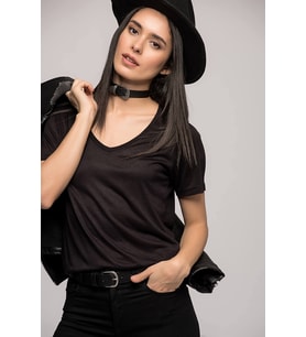 7050466 V  Yaka Boyfriend T-Shirt SIYAH (Siyah)