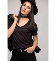 7050466 V  Yaka Boyfriend T-Shirt SIYAH (Siyah)