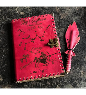 Yay Burcuna Hediye İsme Özel Deri Defter (Fuşya)